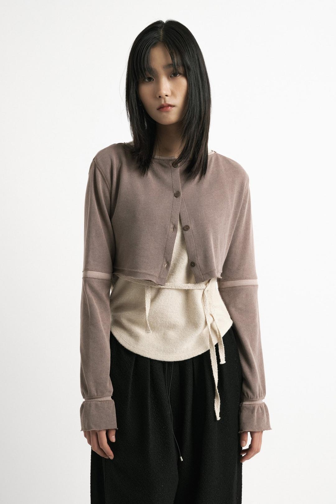 Epoch crop two-way cardigan_Marron