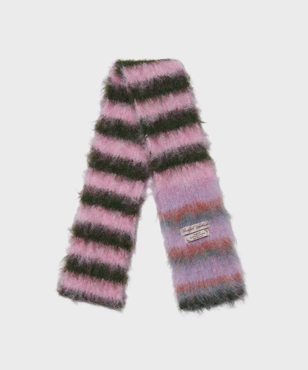 STRIPE SHAGGY MUFFLER - KHAKI PINK