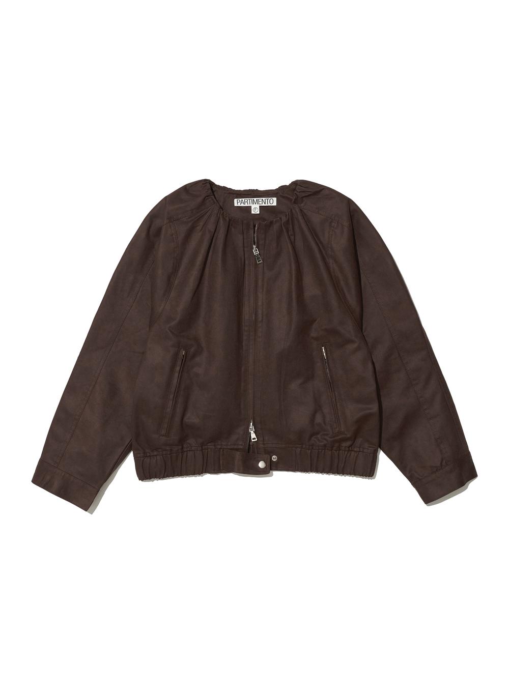 [WOMEN] NON COLLAR SHIRRING BOMBER JACKET_BROWN