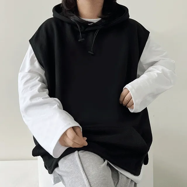 (남여공용/빅사이즈/~99) 박스 오버핏 스트링 조끼 베스트 후드 5color