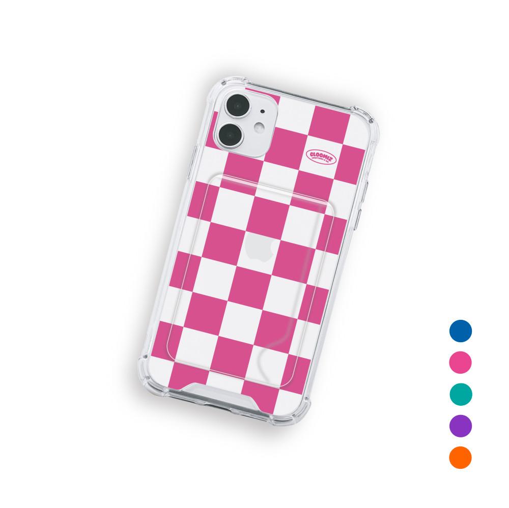 아이폰12/PRO호환 카드수납 케이스 투명 [주문제작] 글루미즈 유기견후원 비비드 체커보드 케이스