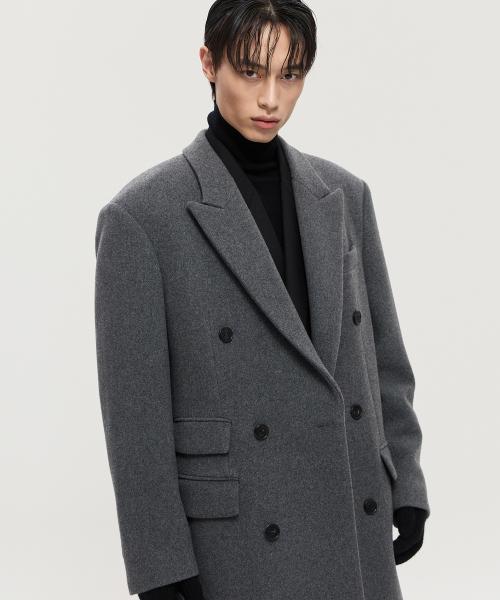 차콜그레이 오버핏 캐시미어 더블브레스트 코트 (TNCO4F103CG)