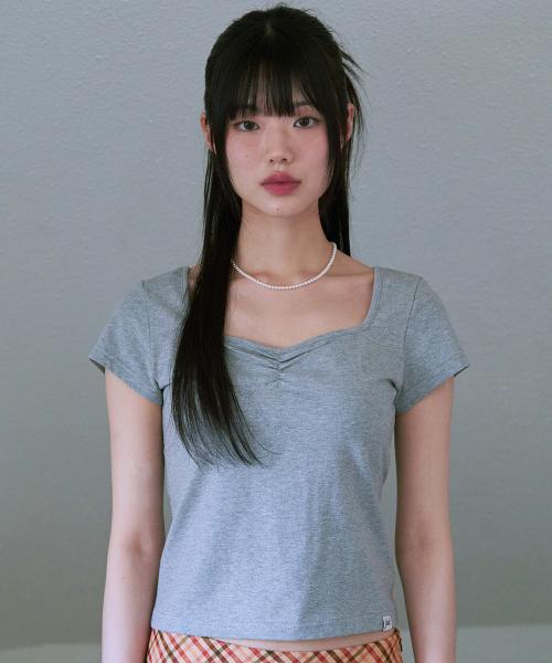 스퀘어 넥 티셔츠 (멜란지)