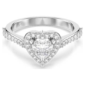 Una Angelic 모티프 링, 믹스 컷, 하트, 화이트, 로듐 플래팅