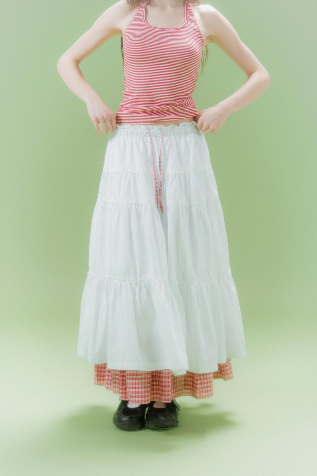 CHECK LONG CANCAN SKIRT (RED)