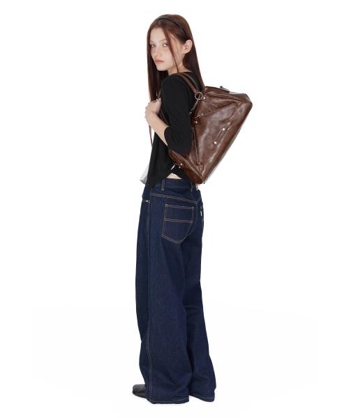 Faux Leather M.O.S Bag, BROWN