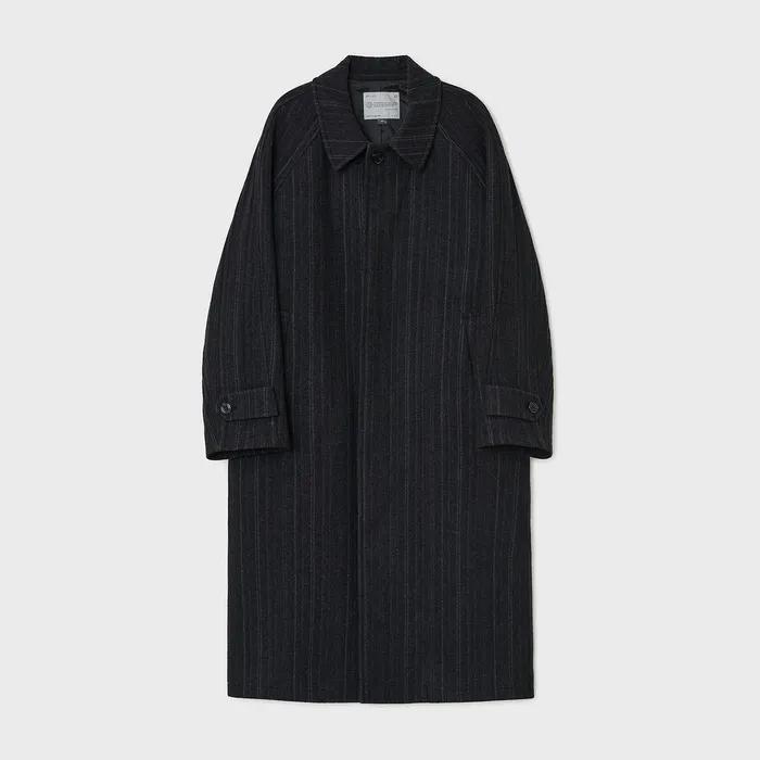 맥시 멜톤 울 발마칸 코트 - 차콜 스트라이프