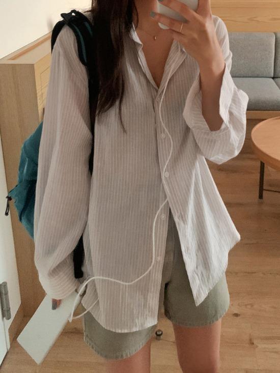 크러시제이 [살안타템ㅣ썸머셔츠] 느루 스트라이프 코튼 셔츠 (3color)