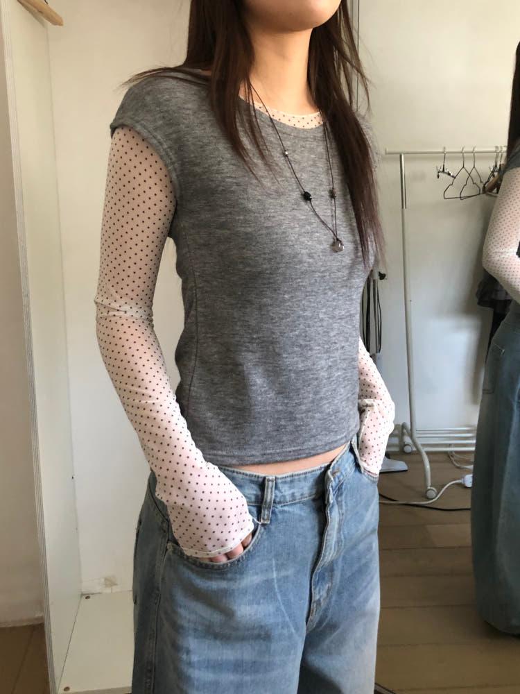 도트 시스루 티셔츠 1color