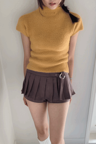 wool stripe belt skirt