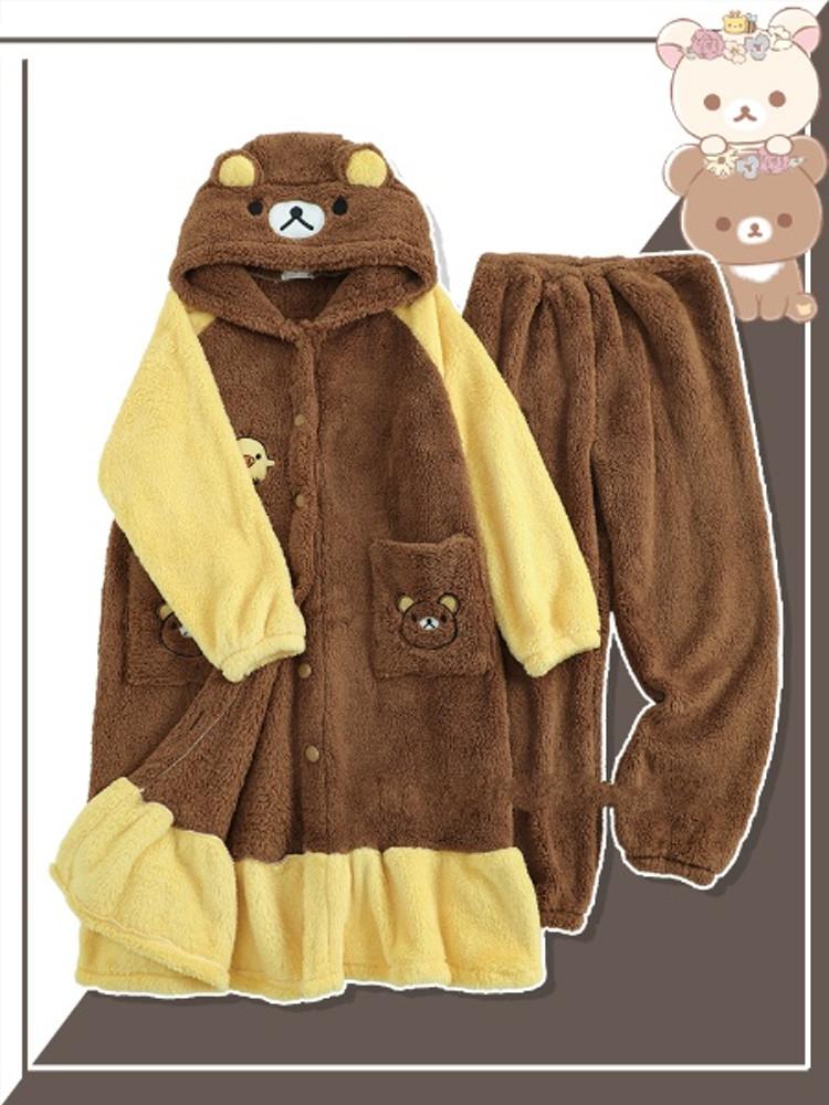 다락 귀여운 리락쿠마 커플 벨벳 수면잠옷 따뜻한 겨울 잠옷