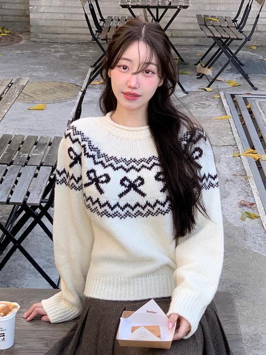 [연우,퀸지 PICK] Ribbon nordic knit - Ivory