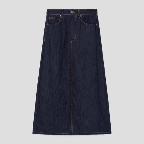 주름지 롱 스커트  네이비
