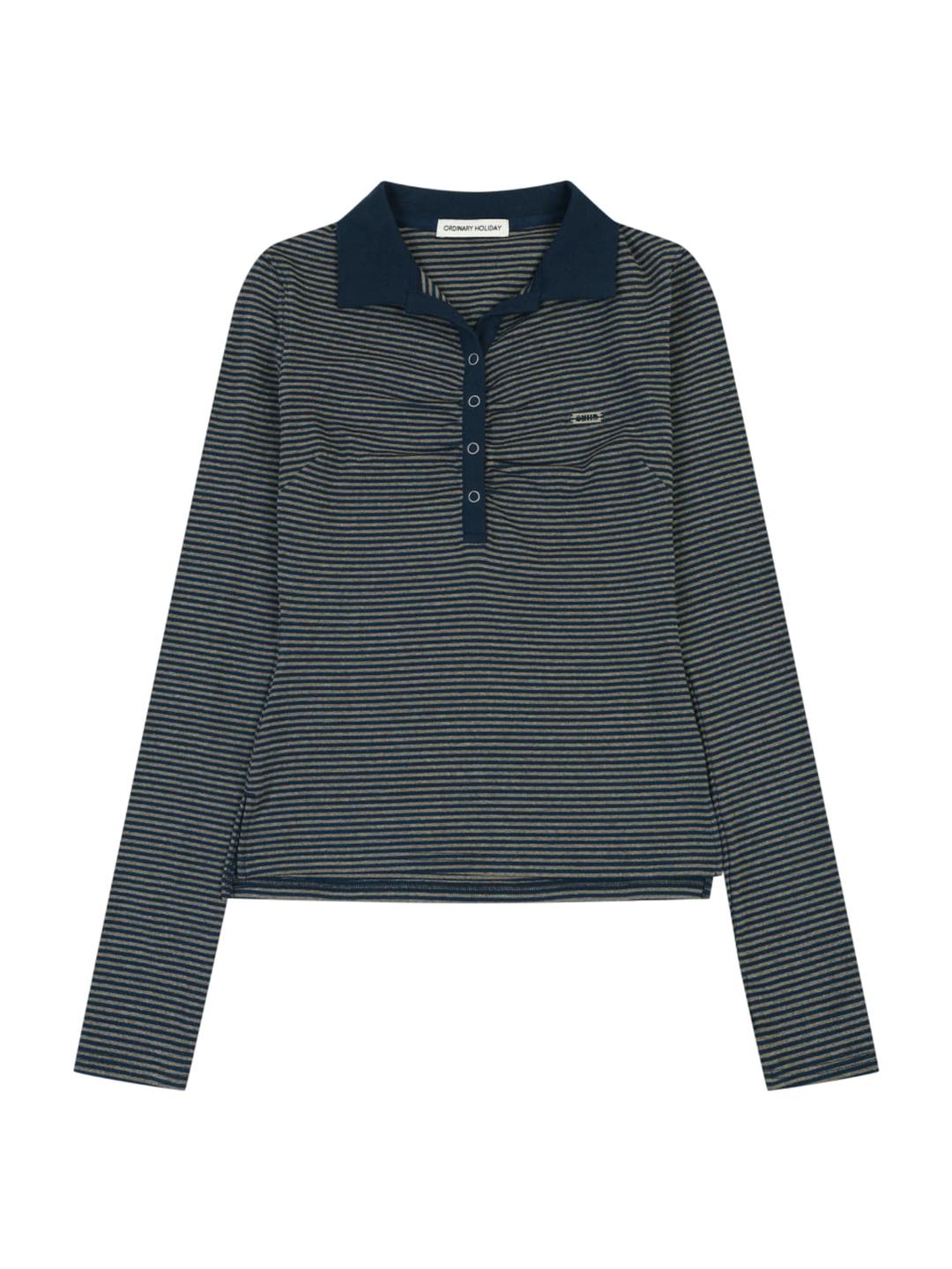 STRIPE SHIRRING PIQUE T-SHIRT [NAVY]