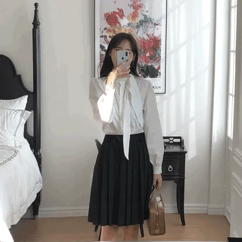 [3color/✨하객룩추천] 블리 타이 블라우스 (3color) 셔링/스카프/하객룩/데이트룩/연말룩 추천