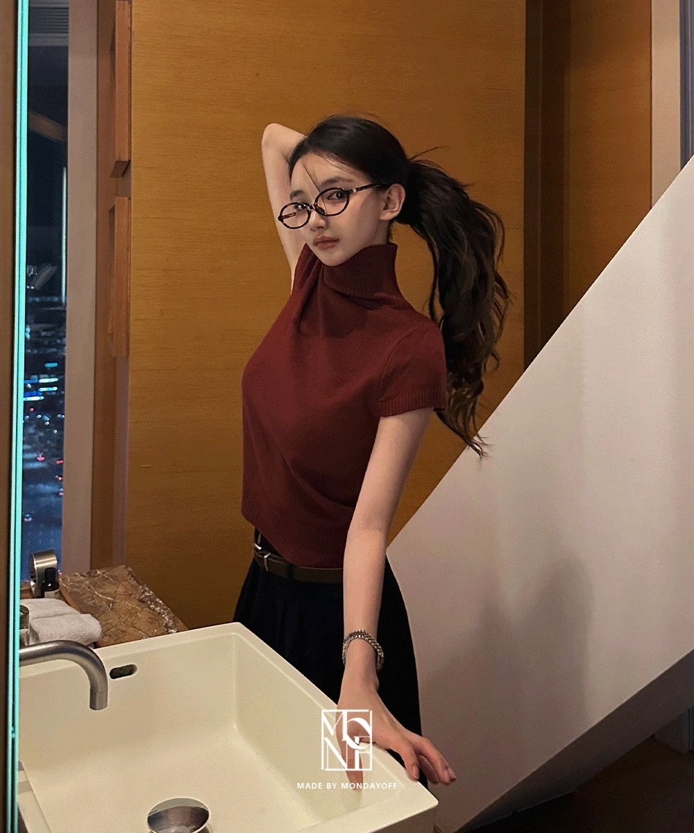 [하객룩.연말룩🏷️] #MONMADE. 크리스 터틀넥 니트 반팔 - 4color