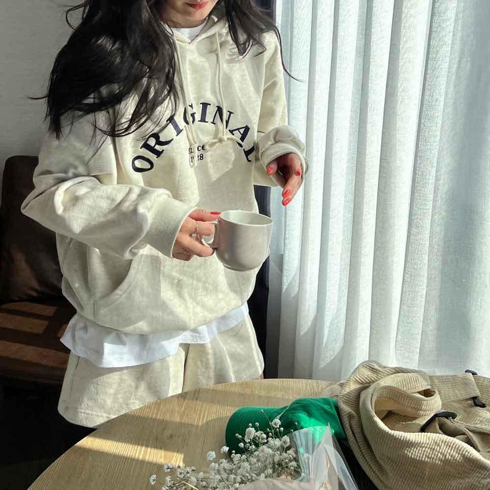 [당일발송] ﻿오리지널 데일리 박시 루즈핏 자수 레터링 오버핏 맨투맨 3단 쭈리 후드티