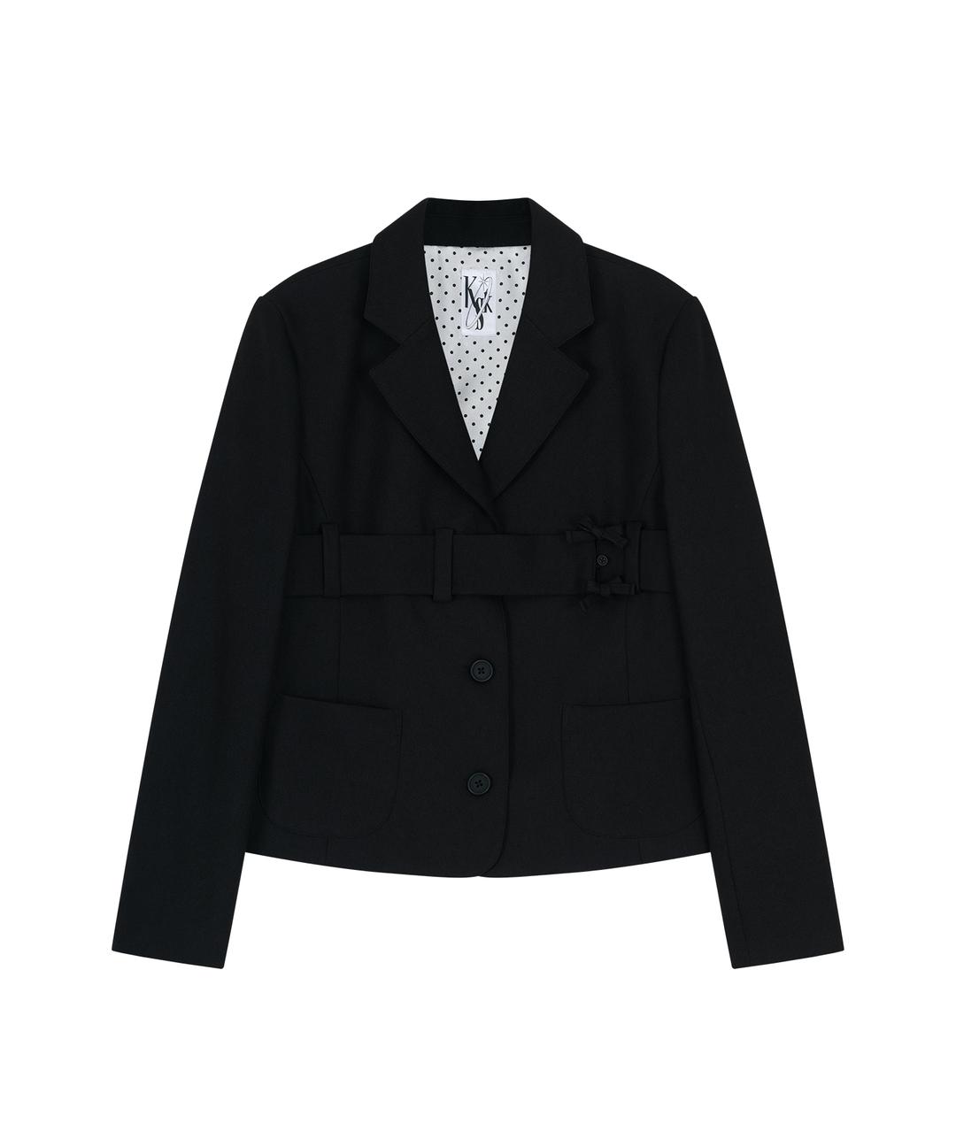 Ribbon Belted Preppy Jacket Black