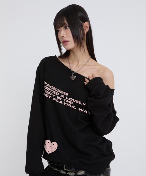 러블리 스토리 프린트 보트넥 맨투맨 [2color]