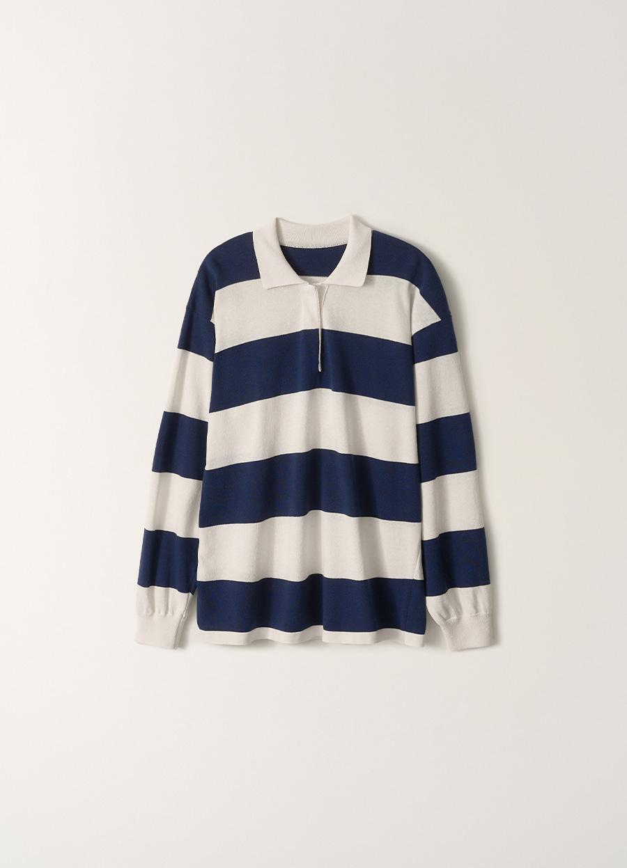 Stripe collar knit pullover (Navy stripe)