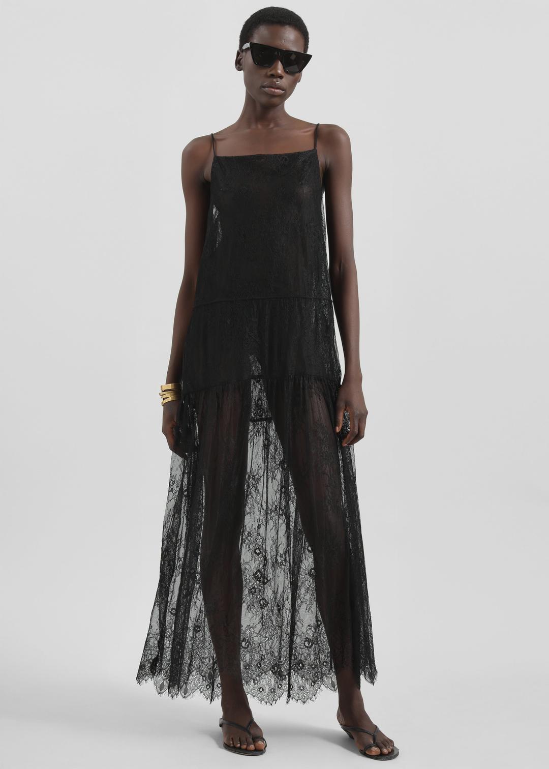 Calvi Maxi Lace Dress - Black - ONE SIZE