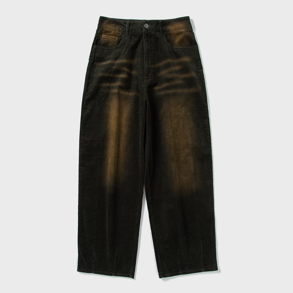 코듀로이 틴티드 워싱 와이드 팬츠 - 카키