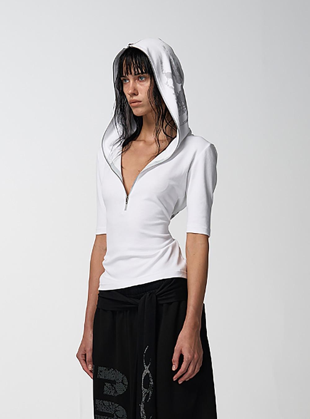 Skinny Zip Hoodie Half Sleeve Tee
