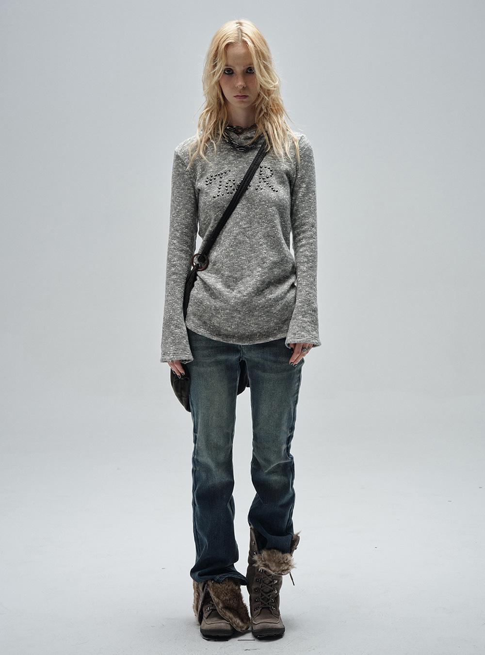 Wash Rivet Detail Stretch Flared Jeans
