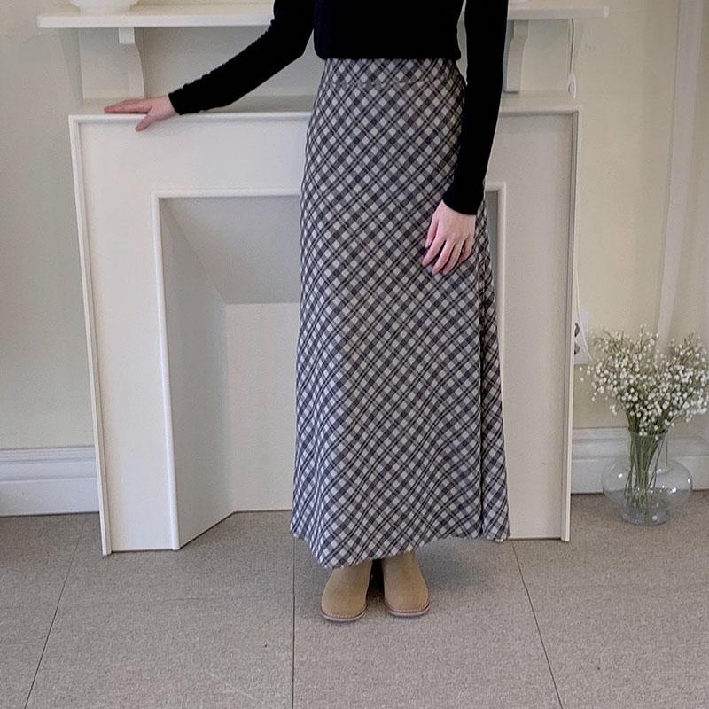 비스킷 체크 스커트