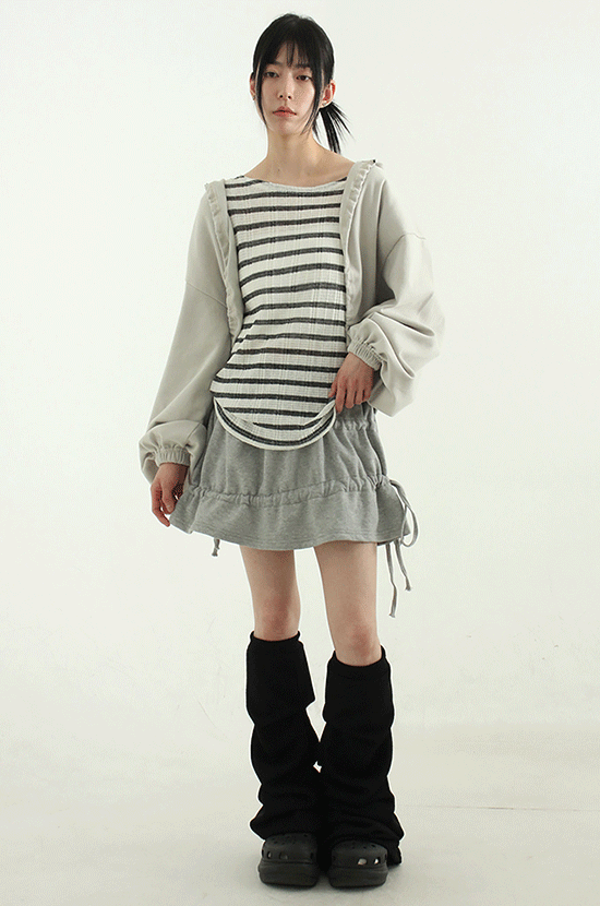 double shirring cotton banding mini skirt