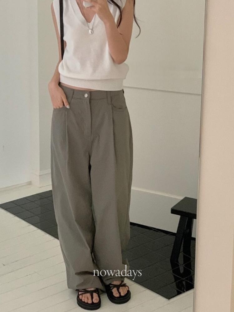 나우어데이즈 miel 미엘 098 원턱 팬츠 코튼 일자 와이드 핀턱 바지 (2col)