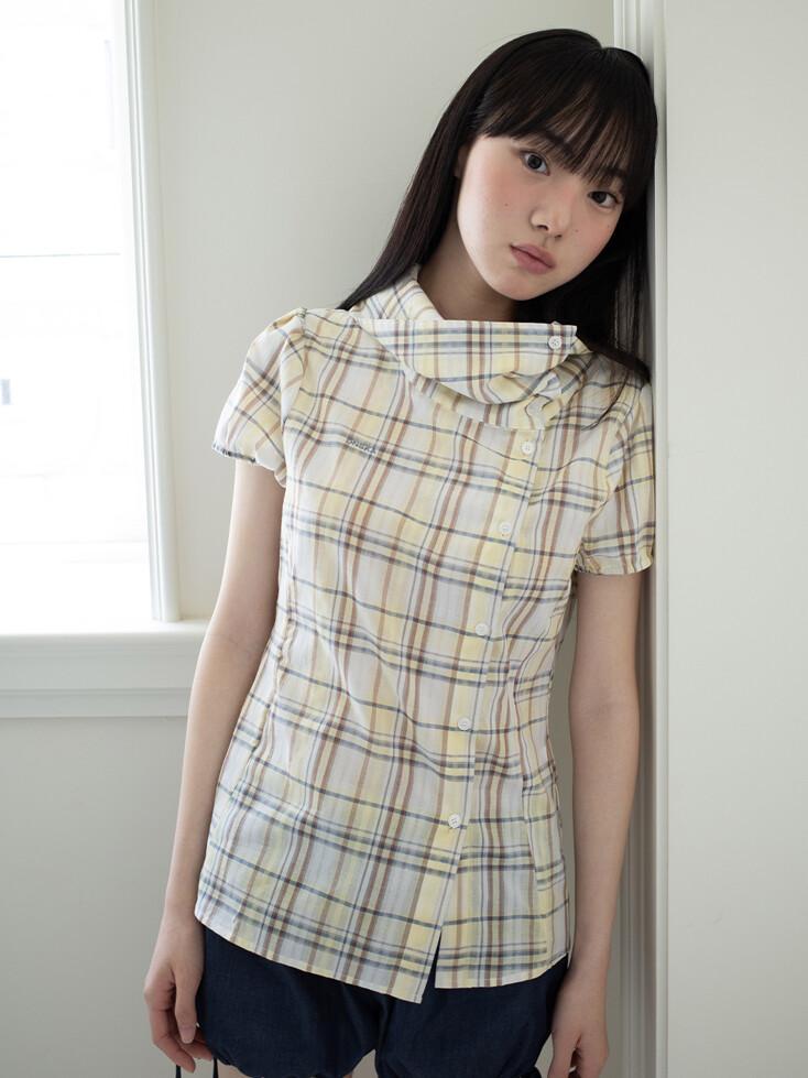 [5차] DRAPE COLLAR BLOUSE (YELLOW CHECK)
