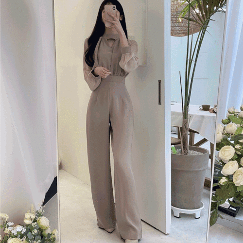 모던 시스루 롱 클래식 점프수트