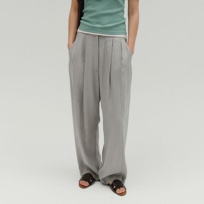 LINEN WIDE TWO-TUCK PANTS [GREY]