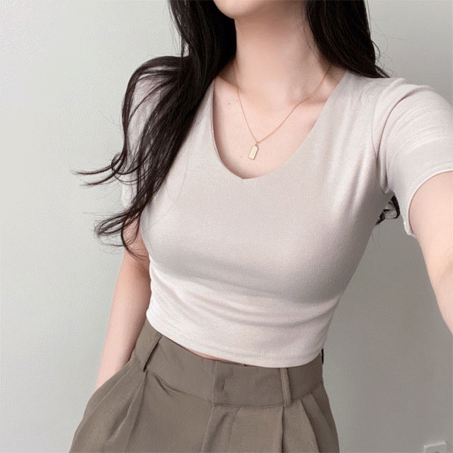 (1+1 롱/숏 반팔버전) 니쥬 브이넥 쫀쫀 반팔티
