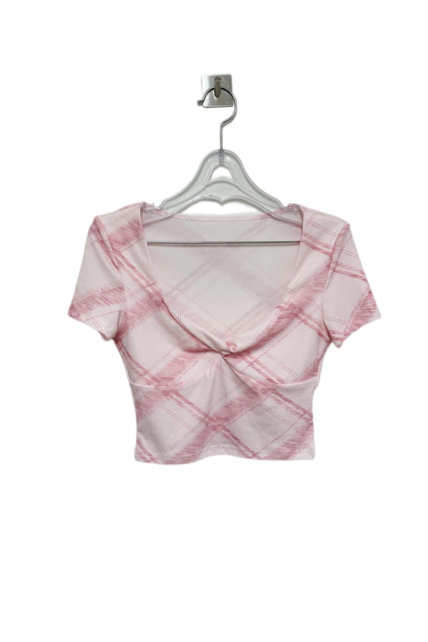 Check square-neck twist crop t