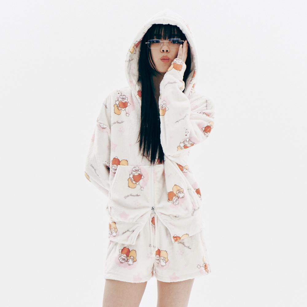 YOUHEE X LITTLE TWIN STAR GRAPHIC TERRY HOOD ZIP-UP SET UP IVORY