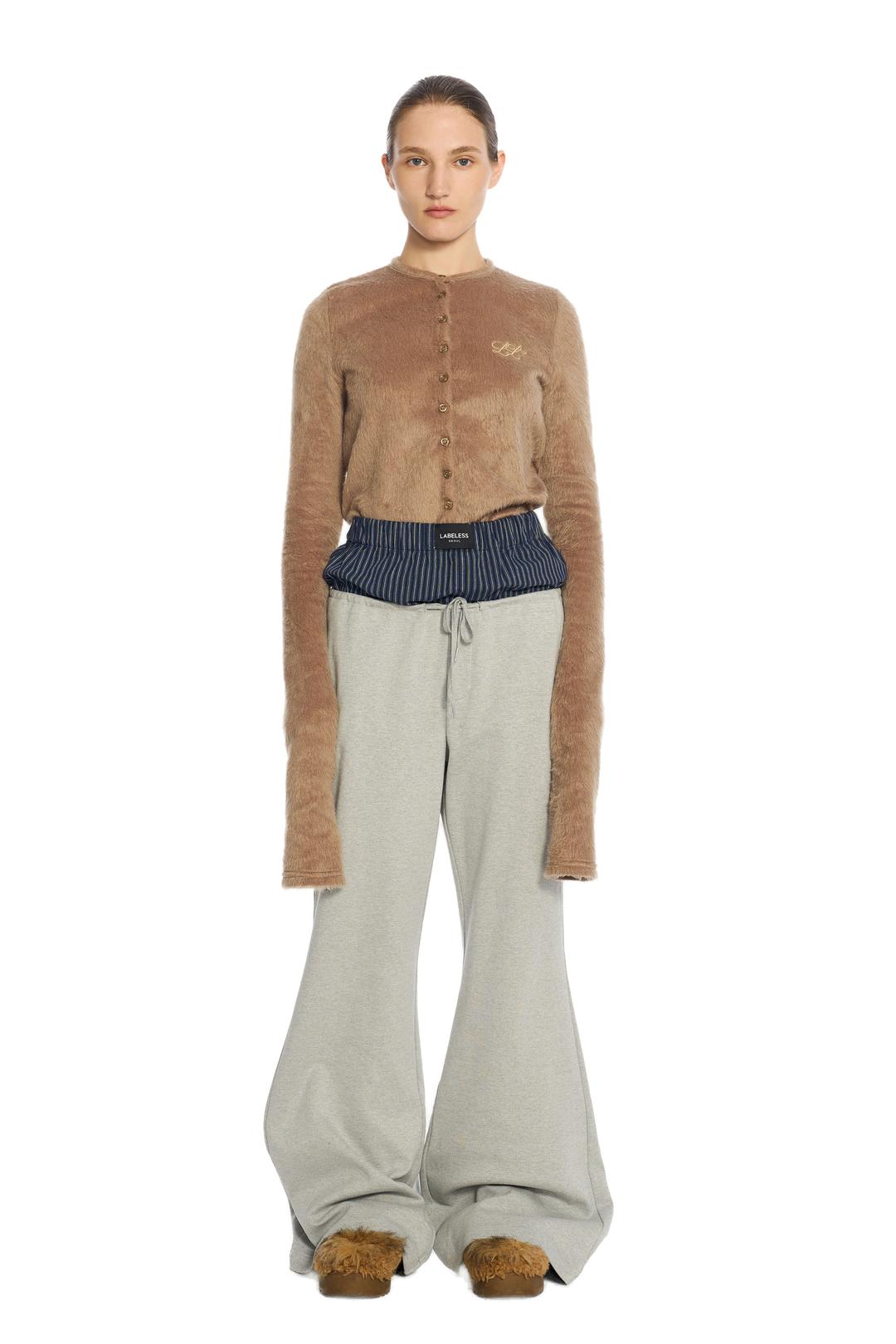 GOLD FLUFFY EMBROIDERED SLIM CARDIGAN