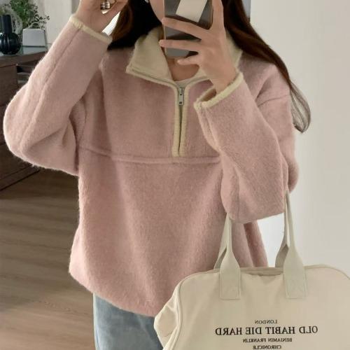 [단독] 프레츠 배색 반집업 맨투맨 니트 (4color) 카라 지퍼 루즈핏 배색 스웨터