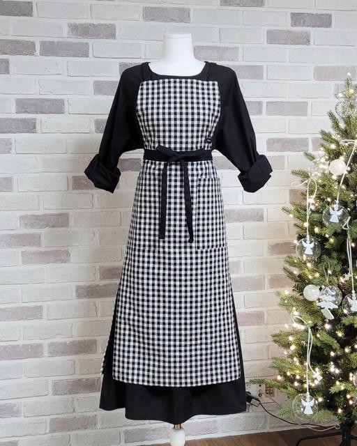 블랙체크 심플라인 앞치마 바리스타 네일샵 카페 공방