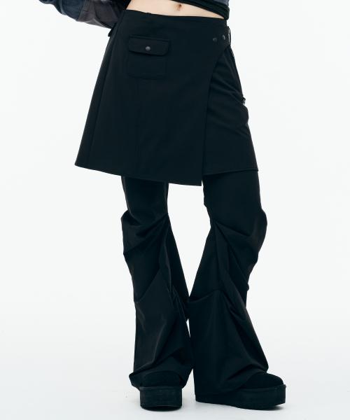 WRAP SKIRT TUCKED PANTS [BLACK]
