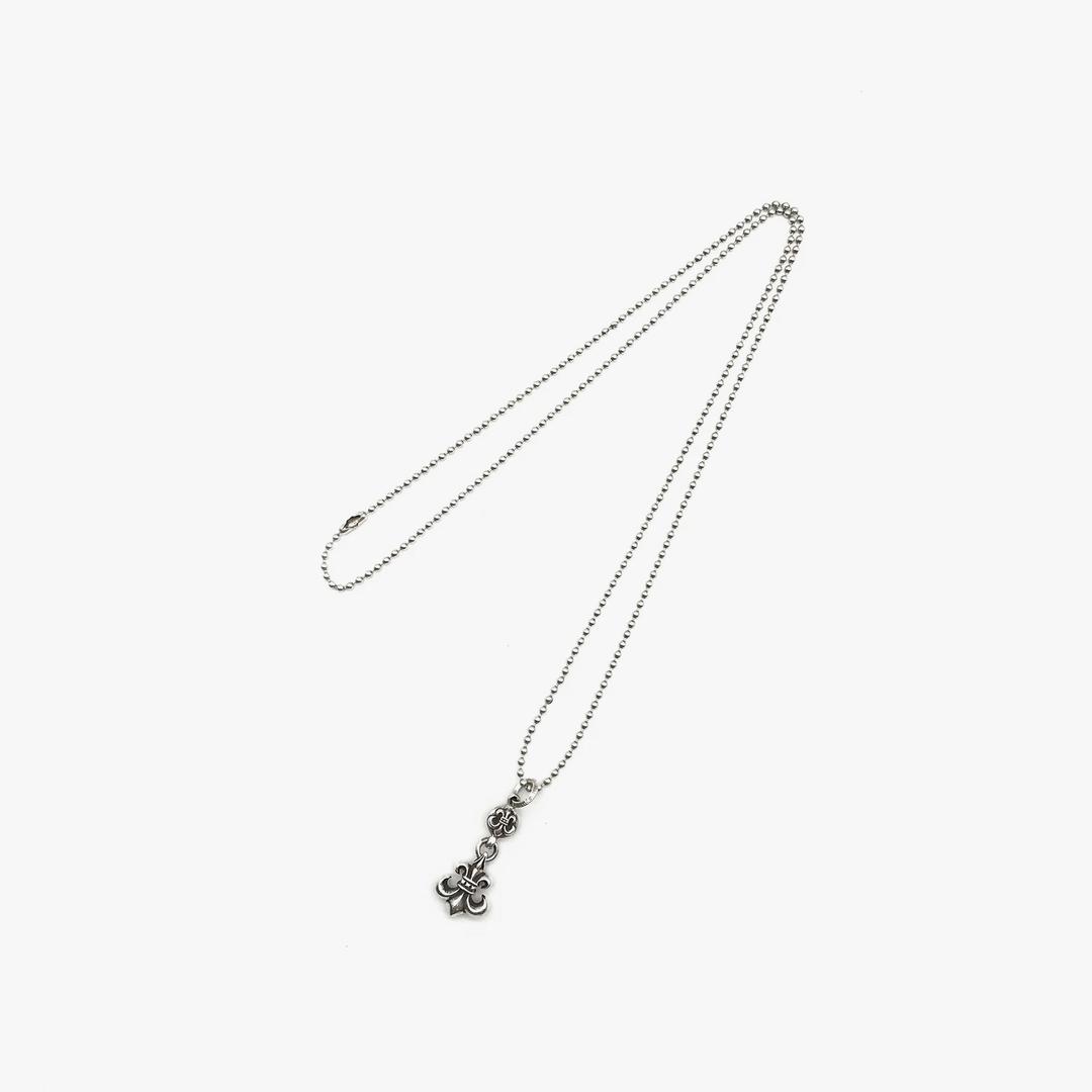 Chrome Hearts Silver Cross Ball & Fleur Necklace