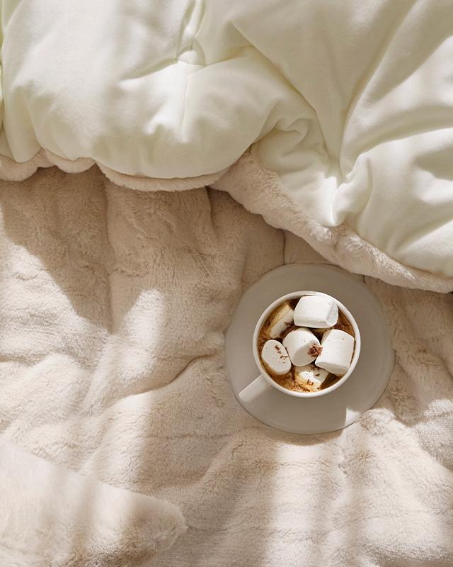 따뜻한 파우더슈가 장모 10mm라셀 극세사 차렵이불-밀크모카파우더(SS/Q/K)