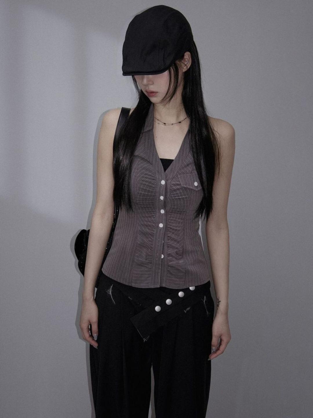 PinstripeHalterBlouse핀스트라이프 홀터 블라우스