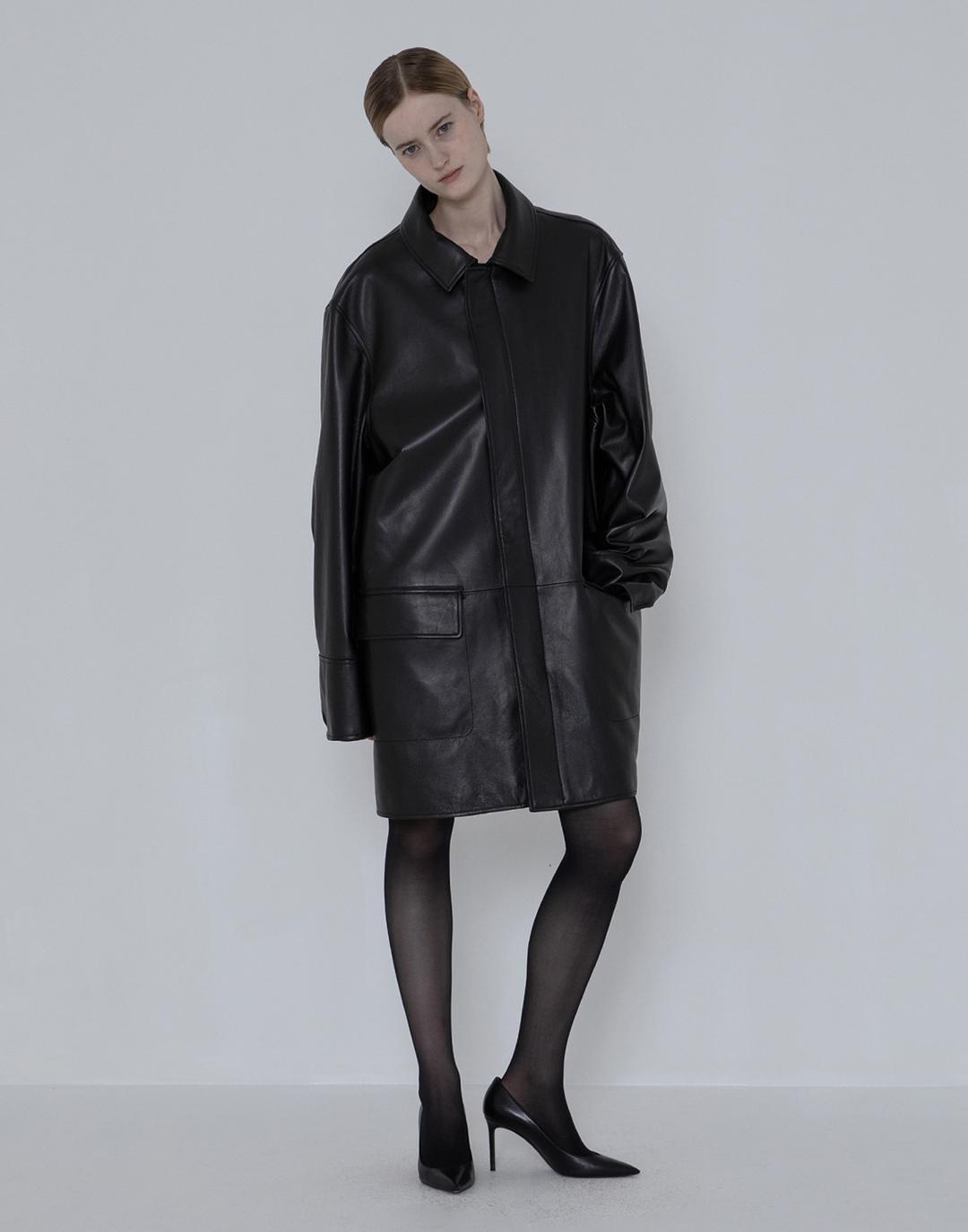 253 Nappa Lambskin Leather Coat (Black)