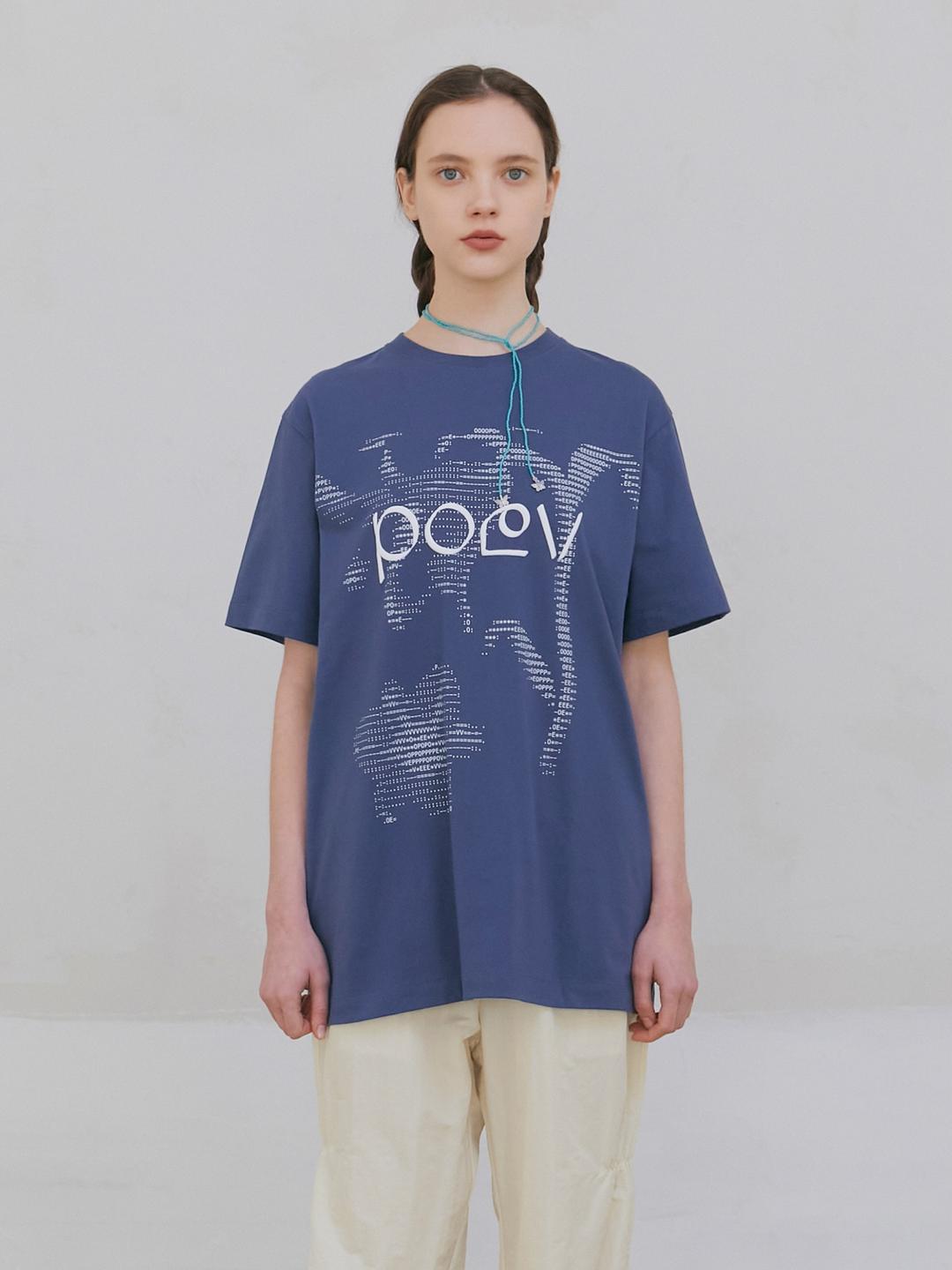 Flower Letter Oversized T-Shirt - Navy