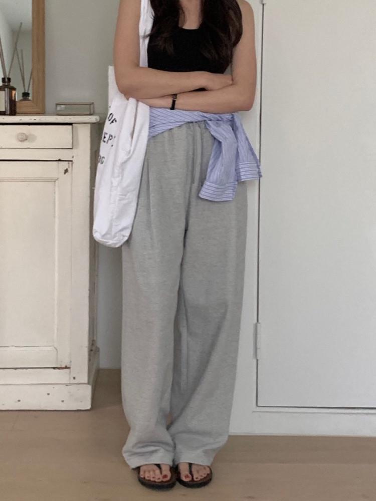 [그레이 당일배송] 베르가못 워크 핀턱 팬츠 코튼 조거바지 투웨이 밴딩 스트링 루즈 와이드핏 바지 이너프