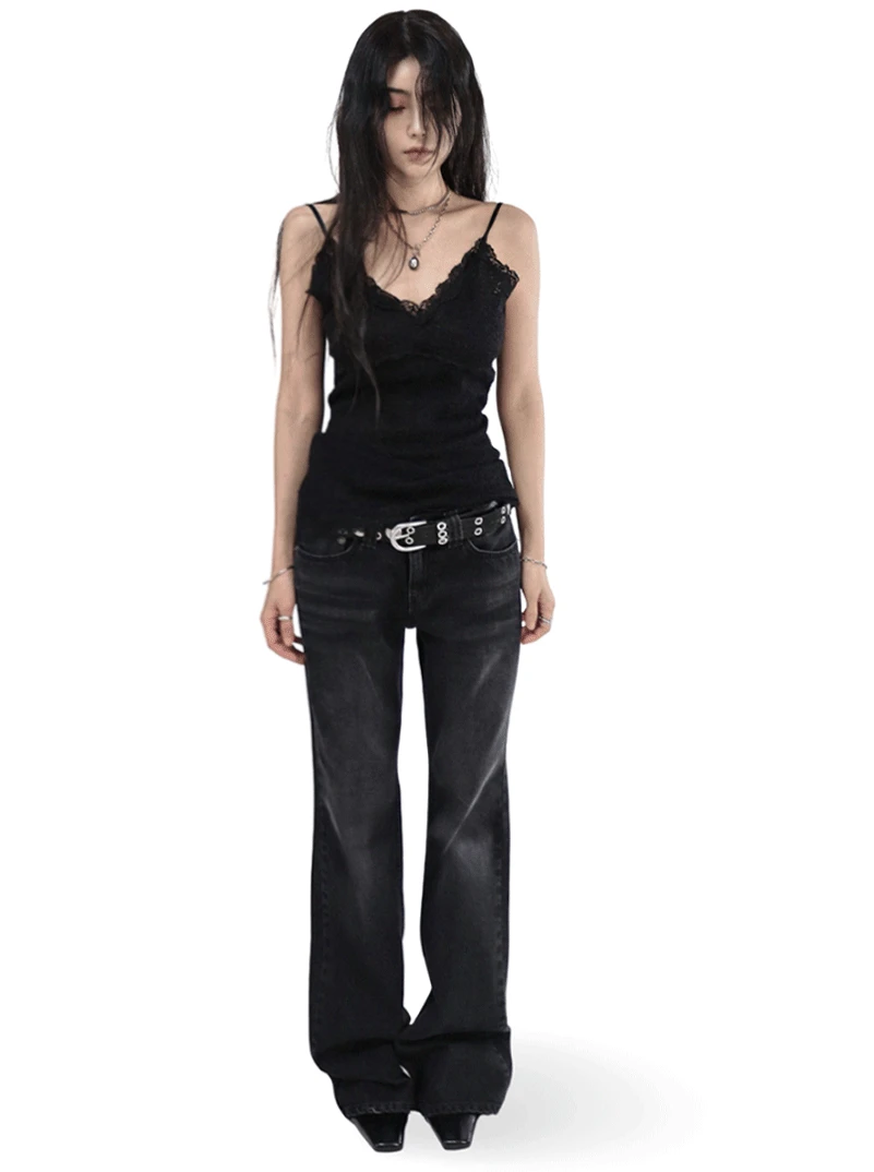 ONE BLACK WASHING SEMI-WIDE BOOTCUT DENIM JEANS 원블랙 워싱 세미와이드 부츠컷 데님진