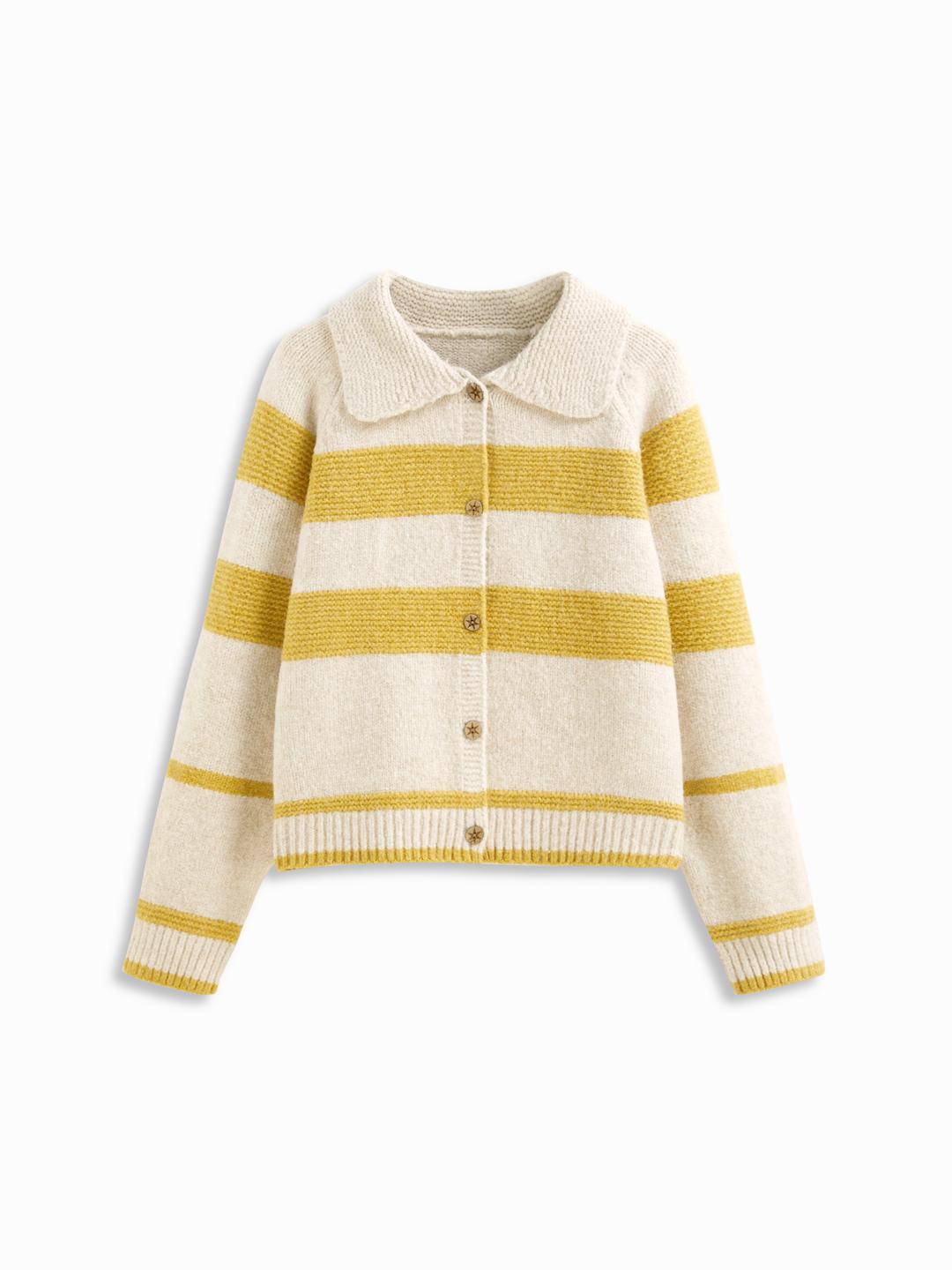Knit Wool-blend Striped Collar Two Tone Oversized Cardigan