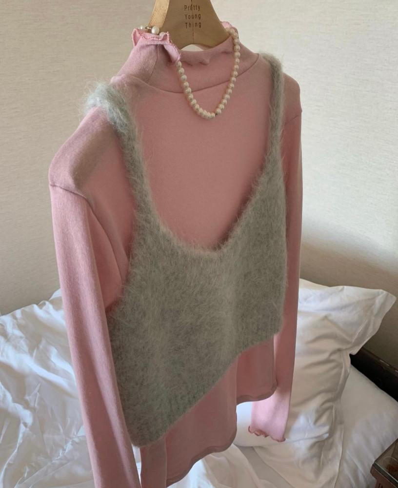 (당일) 프리티영띵 슈가 폴라티 4col 핑크 그레이 아이보리 여성 터틀넥 레이어드 PYT